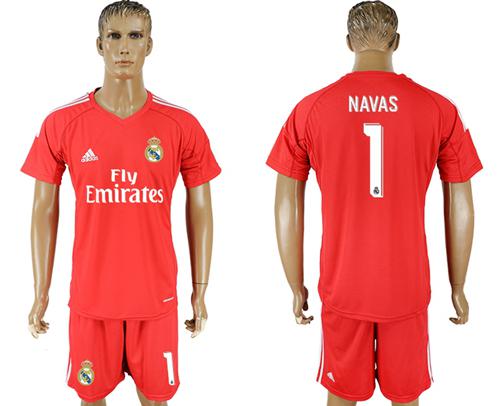 Real Madrid #1 Navas Red Goalkeeper Soccer Club Jersey - Click Image to Close